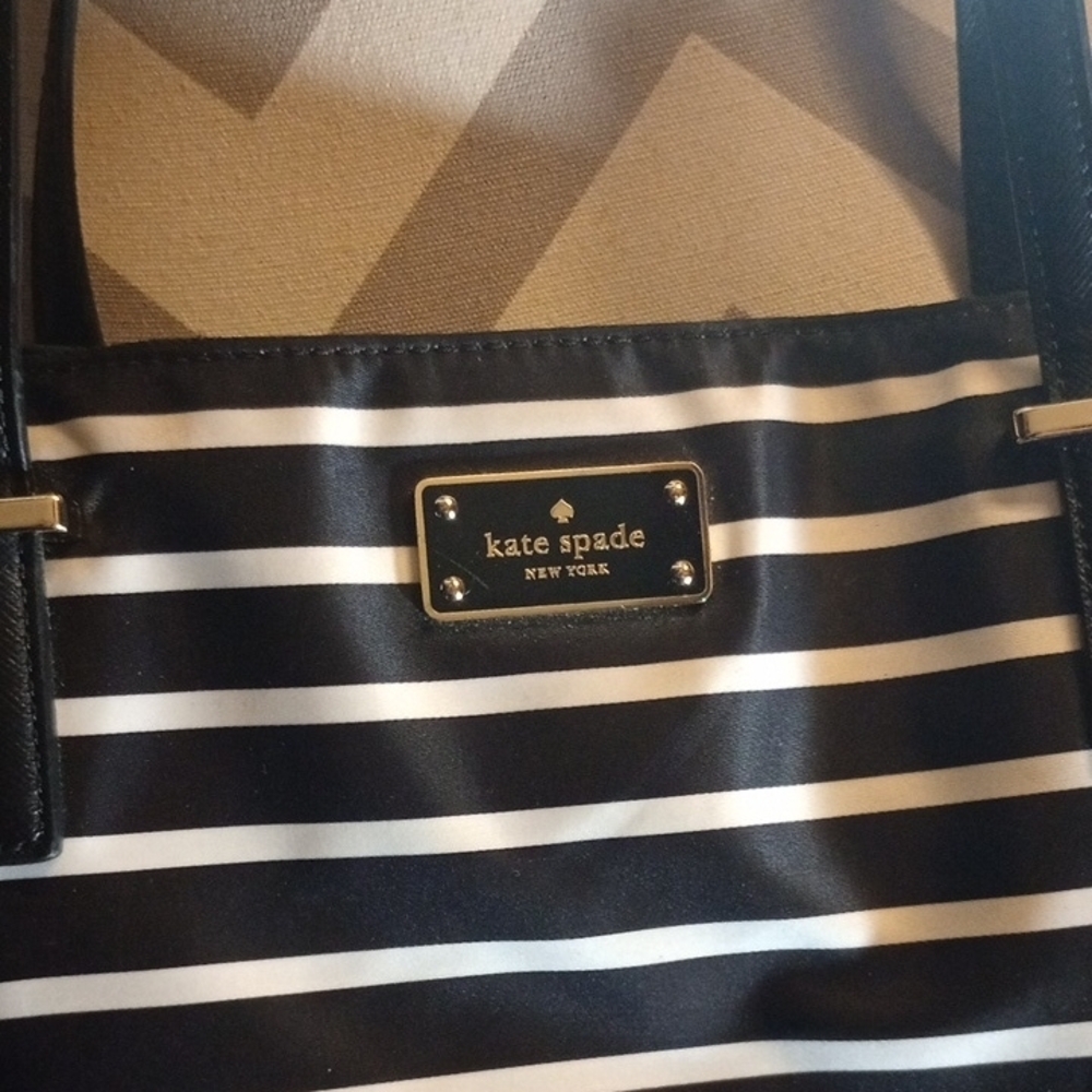 New Kate Spade Black and White Striped Tote Bag - Picture 2 of 3